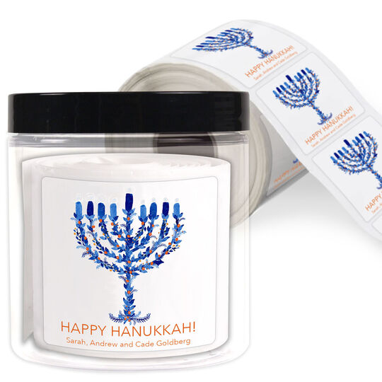 Hanukkah Menorah Square Gift Stickers in a Jar
